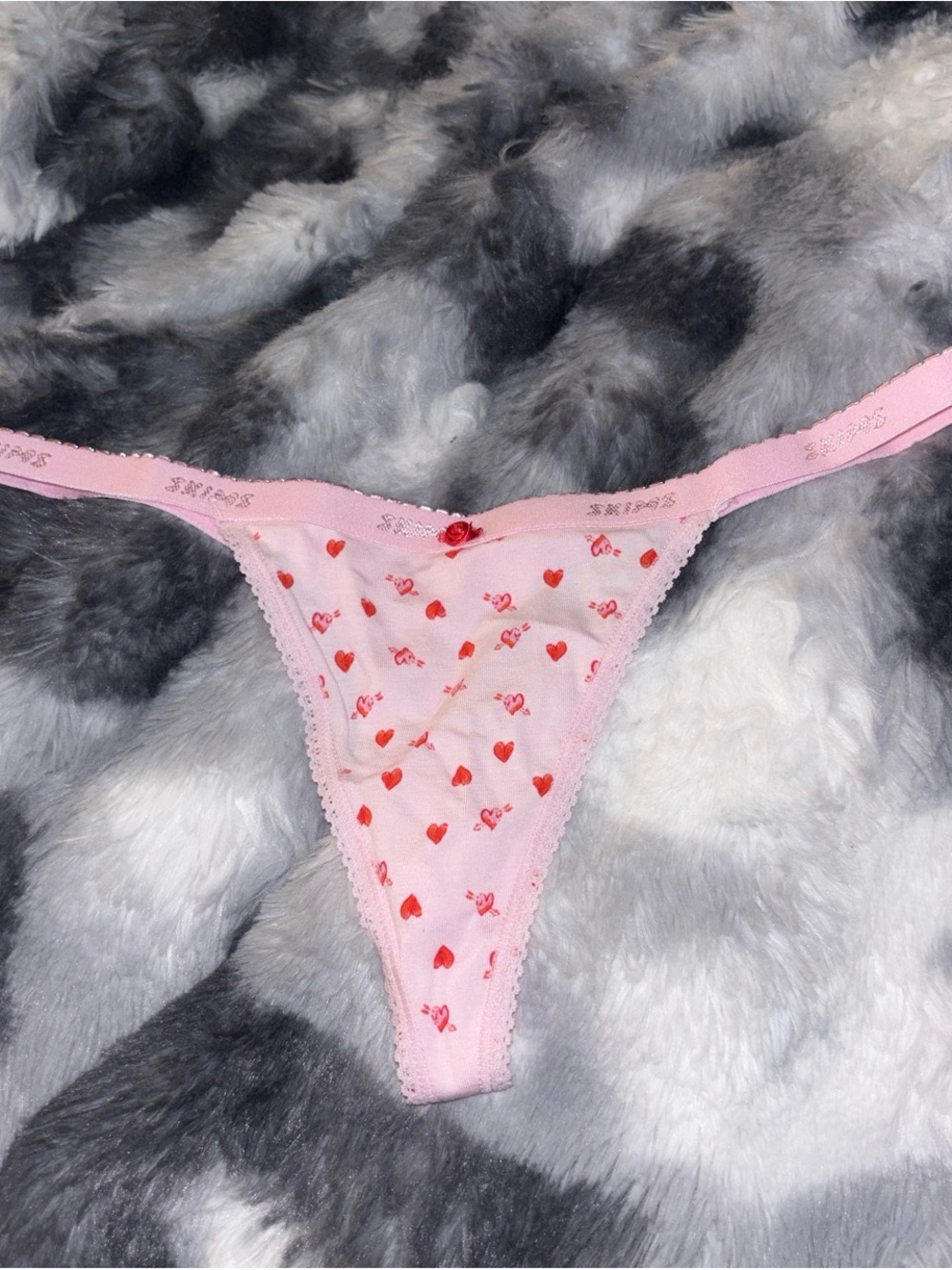 SKIMS Baby Pink Arrowed Hearts Lightweight Cotton Thong